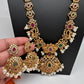 Peacock Design Red Green Multi Stone CZ Matte Finish Ethnic Necklace
