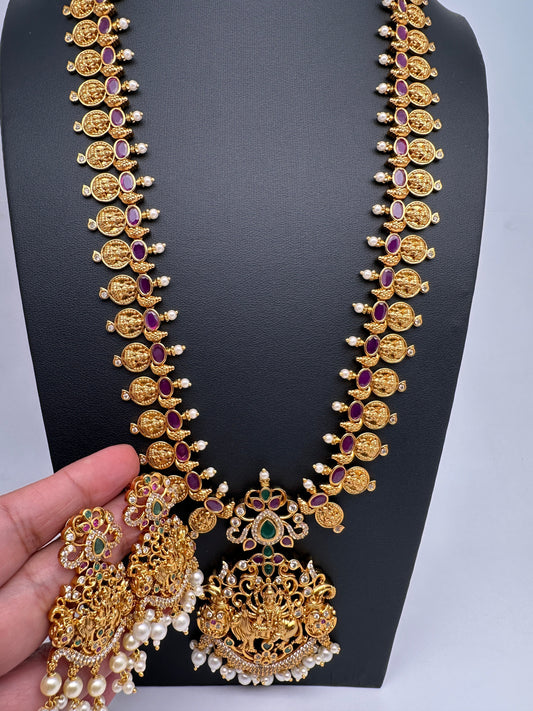 Goddess Durga AD Red Green Kemp Lakshmi Coins Necklace