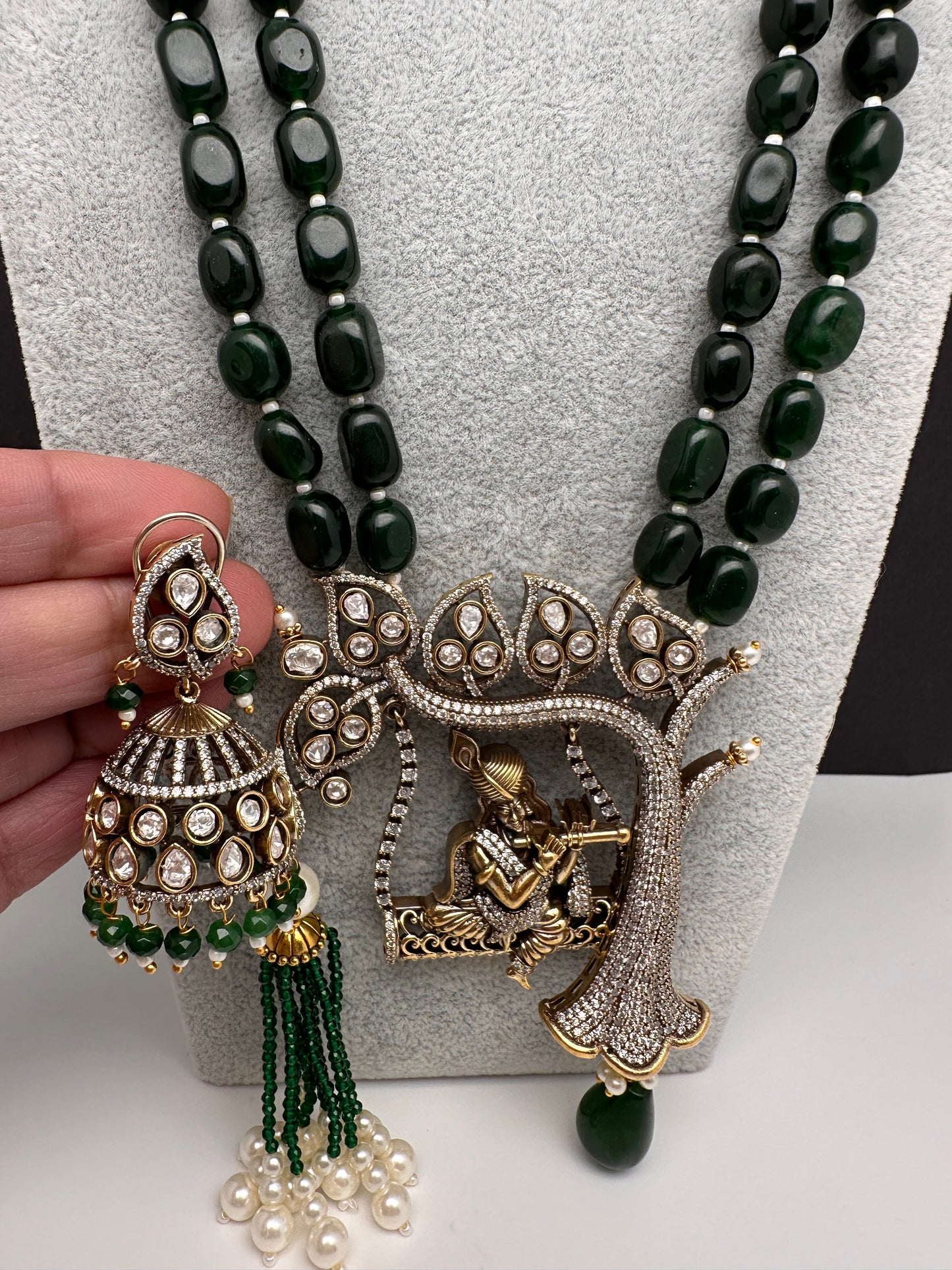 Victoraian Mehendi Finish Monalisa Beads Krishna Necklace