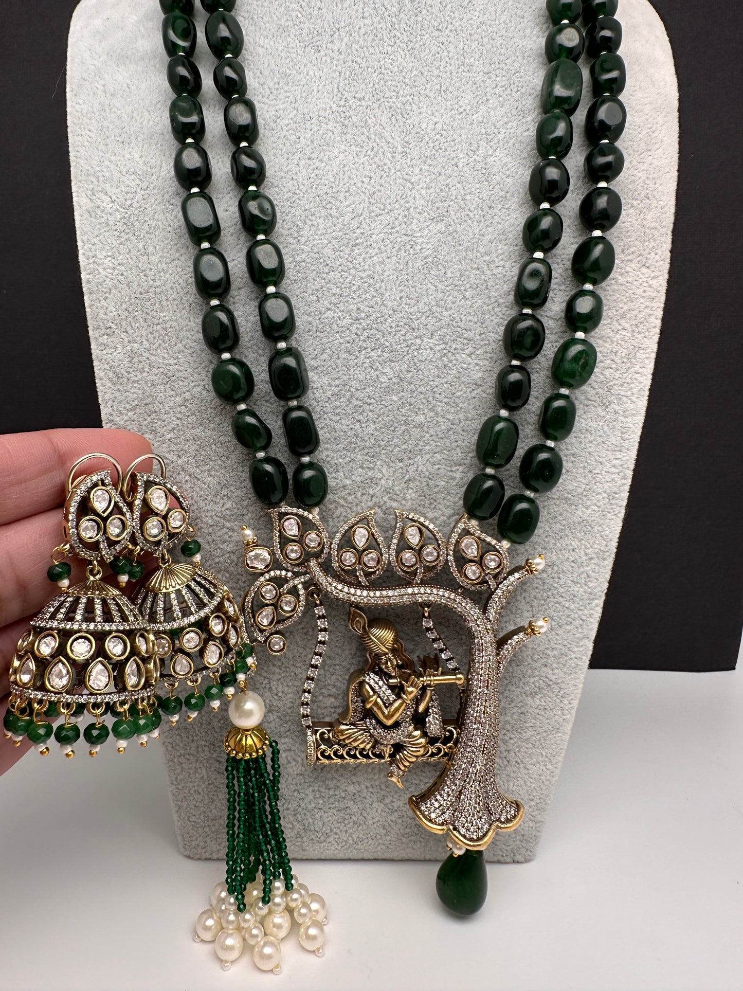 Victoraian Mehendi Finish Monalisa Beads Krishna Necklace