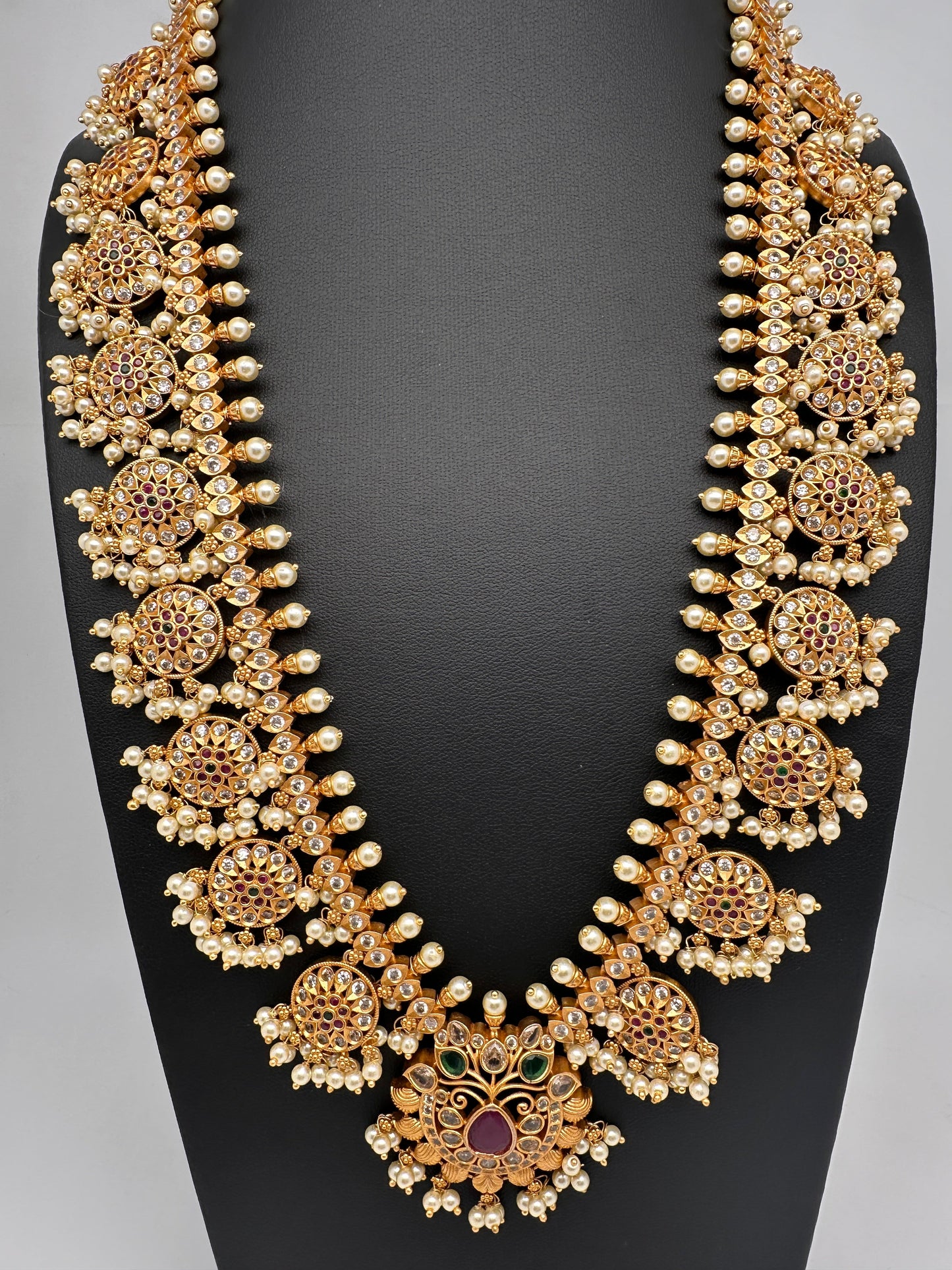 CZ Multi Color Stone  Pearls Bottu Mala Guttapusalu Necklace