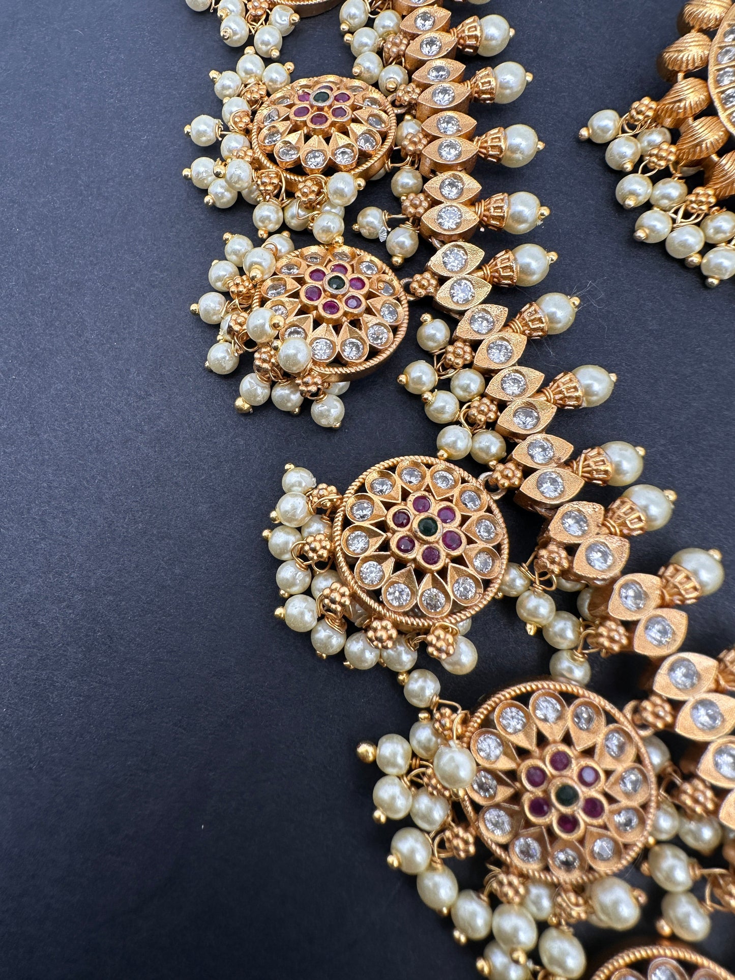 CZ Multi Color Stone  Pearls Bottu Mala Guttapusalu Necklace