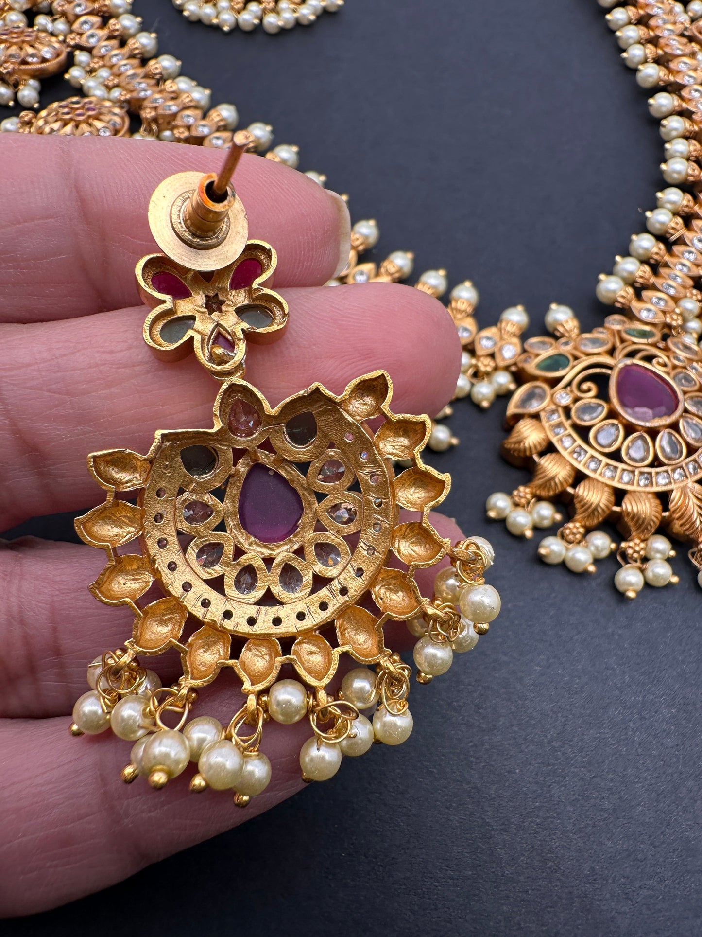 CZ Multi Color Stone  Pearls Bottu Mala Guttapusalu Necklace