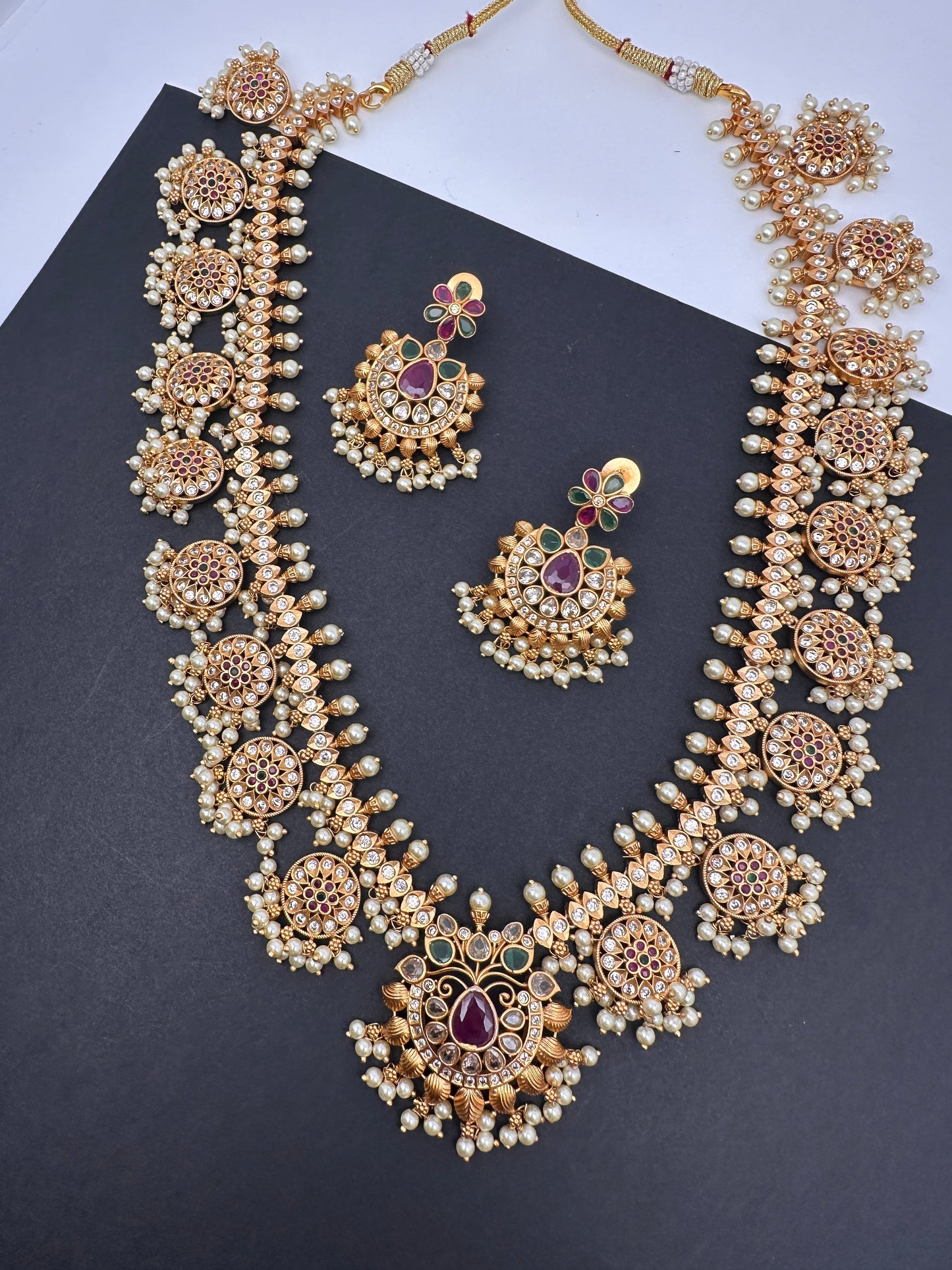 CZ Multi Color Stone  Pearls Bottu Mala Guttapusalu Necklace