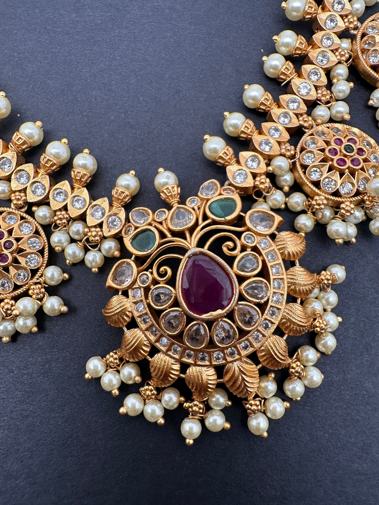 CZ Multi Color Stone  Pearls Bottu Mala Guttapusalu Necklace