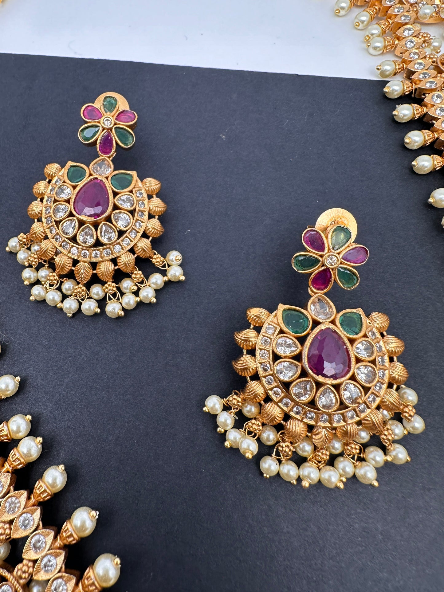 CZ Multi Color Stone  Pearls Bottu Mala Guttapusalu Necklace