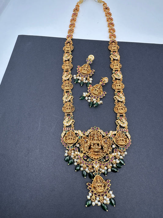 Goddess Lakshmi Peacock Matte Long Necklace