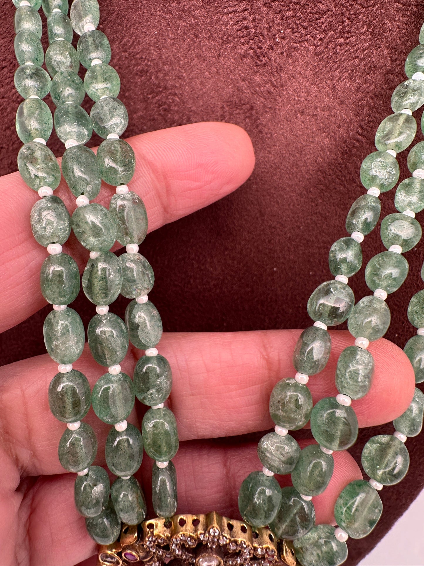 Victorian Kundan Real Emerald Beads Long Necklace