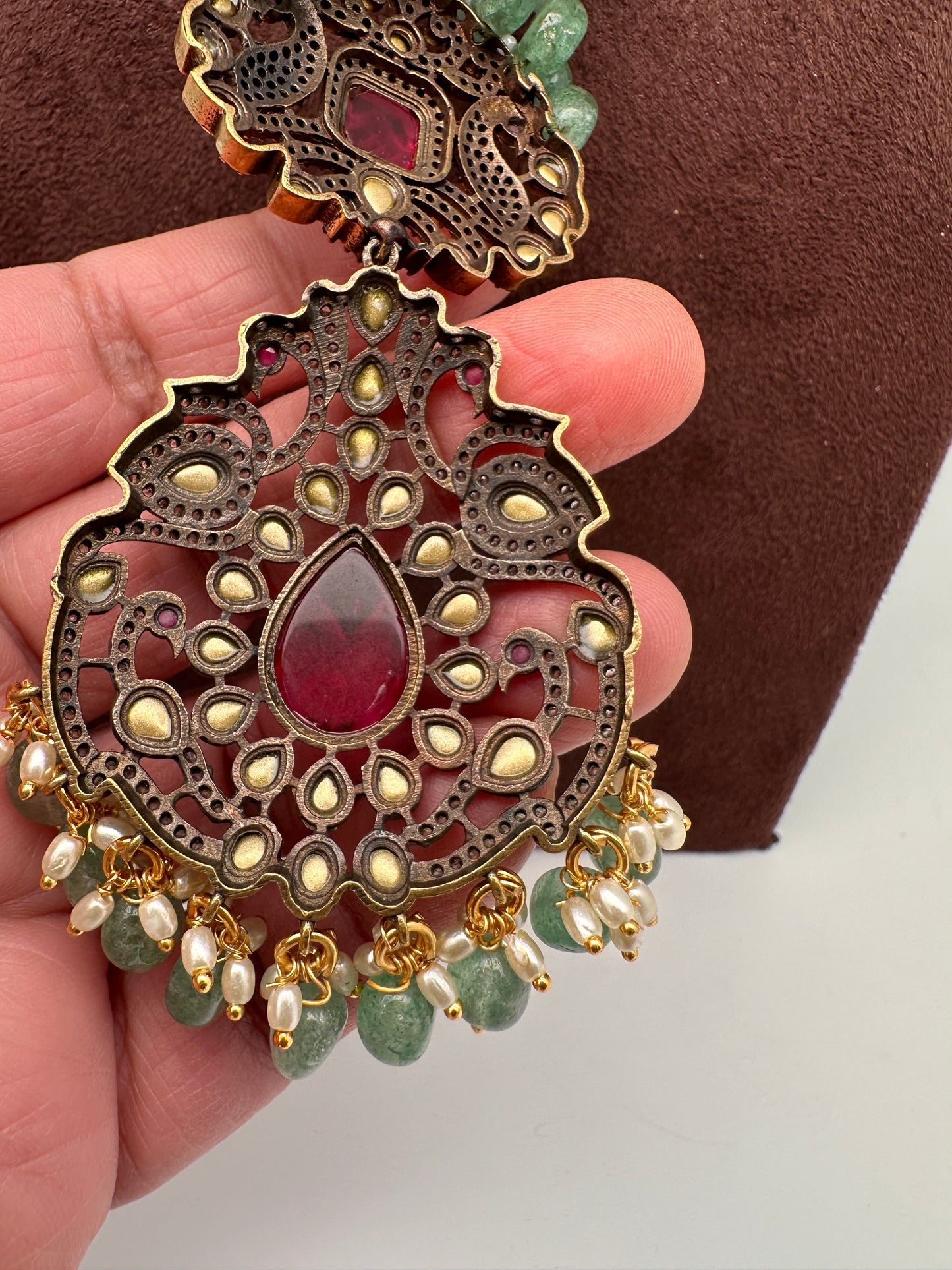 Victorian Kundan Real Emerald Beads Long Necklace