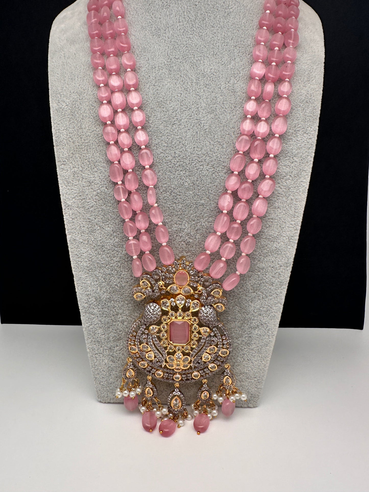 AD Peacock Pendent Pink Beads Necklace