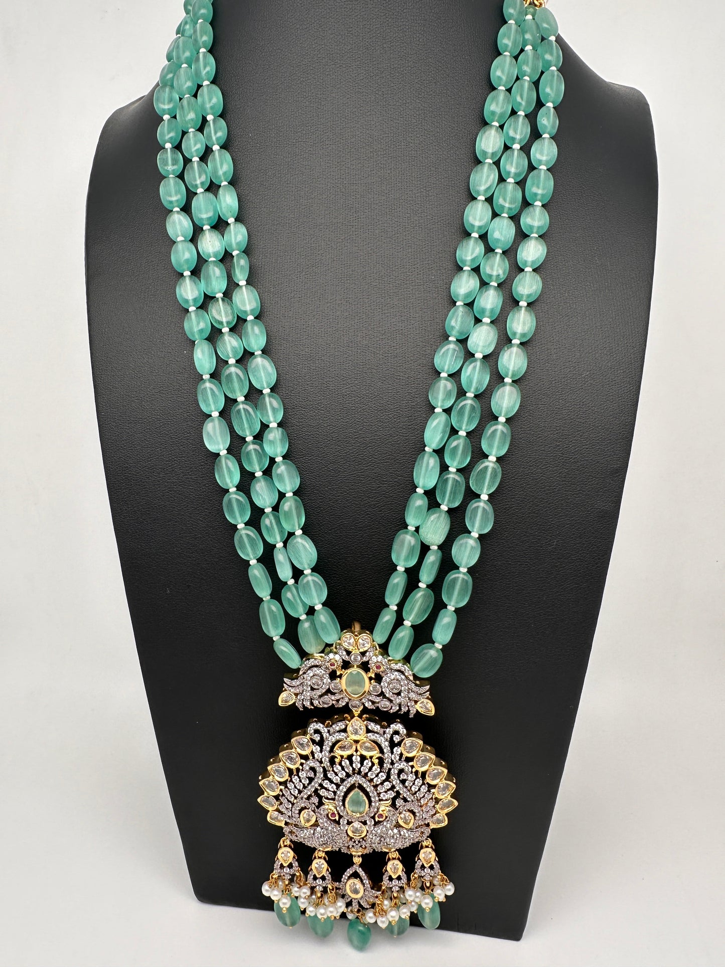 AD Floral Mint Green Beads Necklace