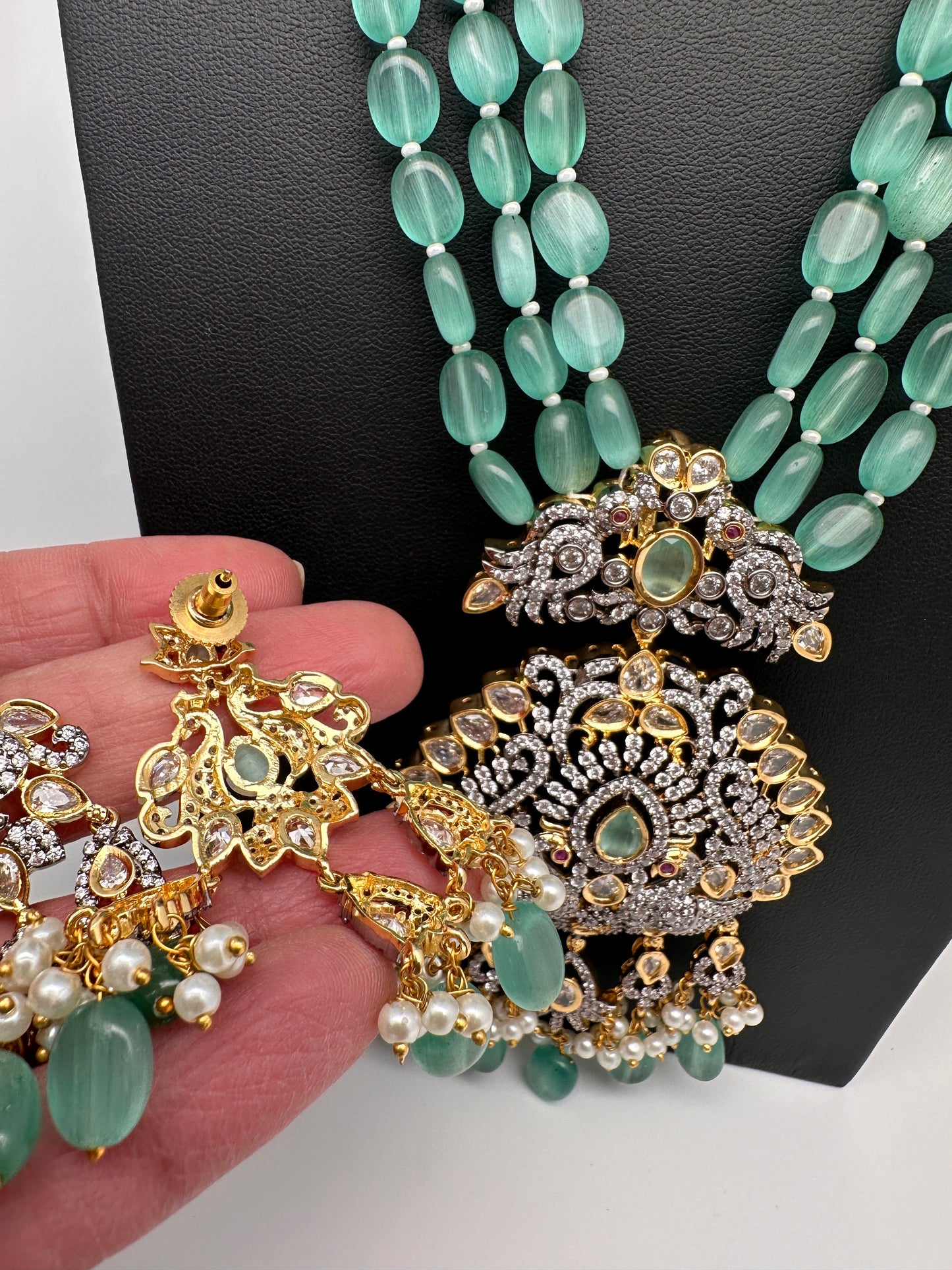 AD Floral Mint Green Beads Necklace