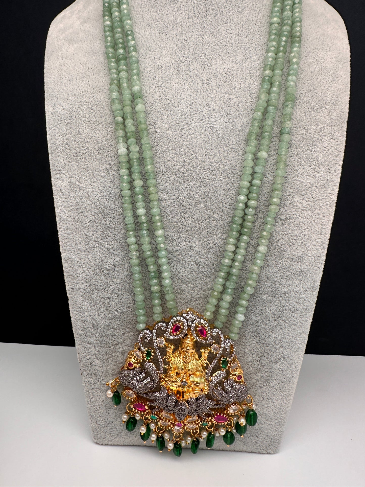 AD Goddess Lakshmi Mint Green Onyx Beads Necklace
