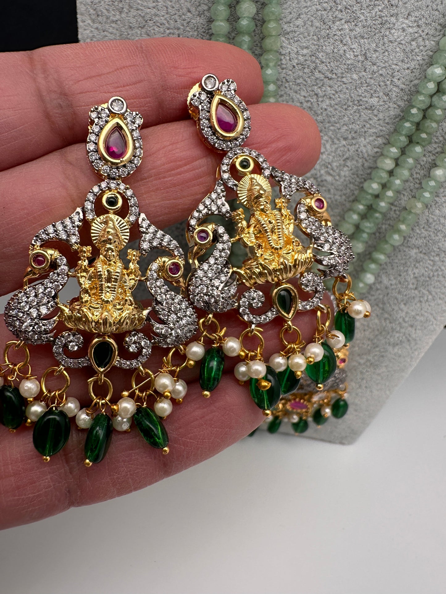 AD Goddess Lakshmi Mint Green Onyx Beads Necklace