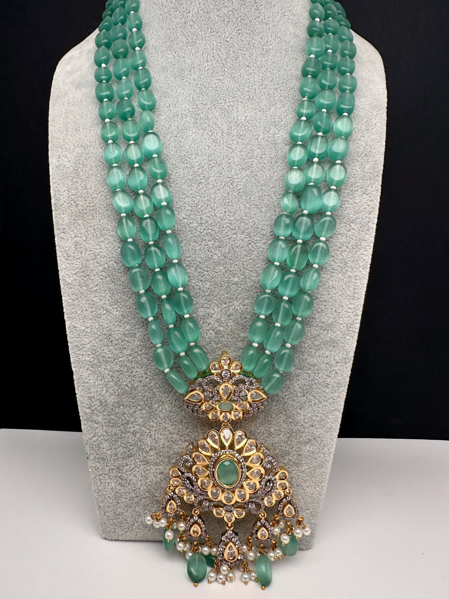 AD Floral Mint Green Beads Necklace