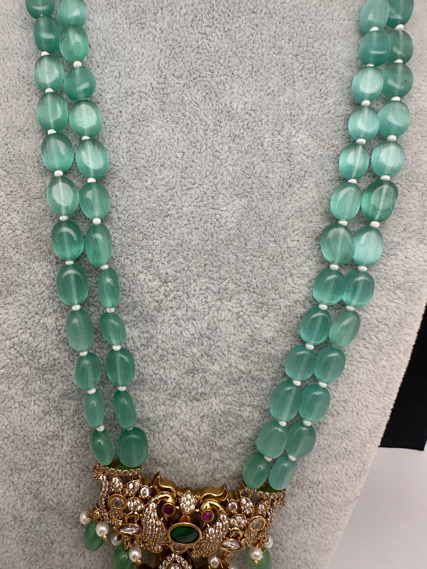 Victorian Multi Stone Double line Mint Monalisa Beads Necklace