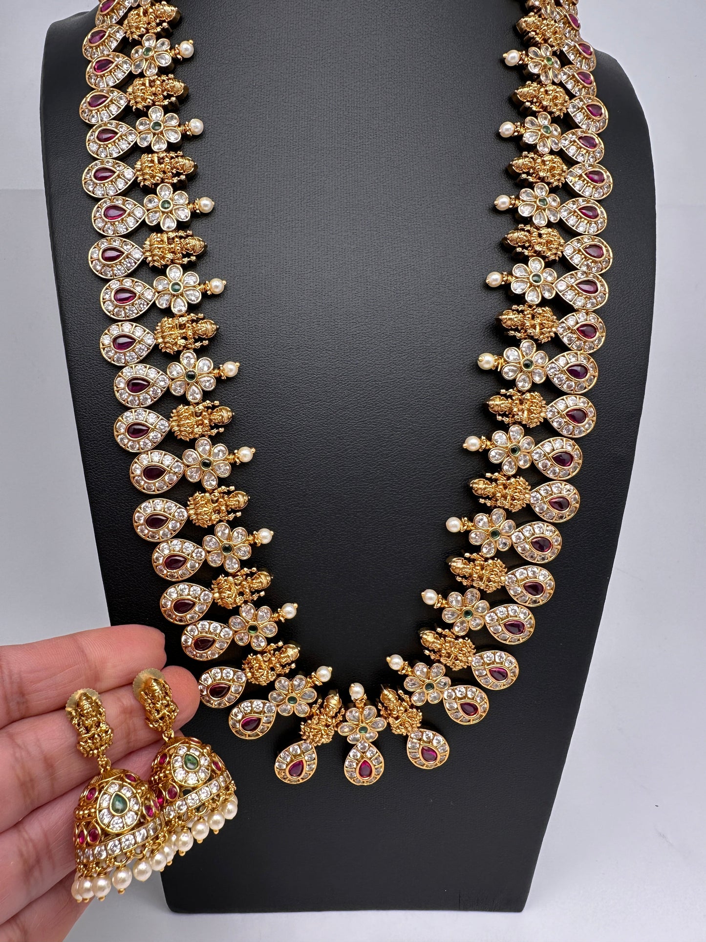 Kempu Goddess Lakshmi CZ Long Necklace