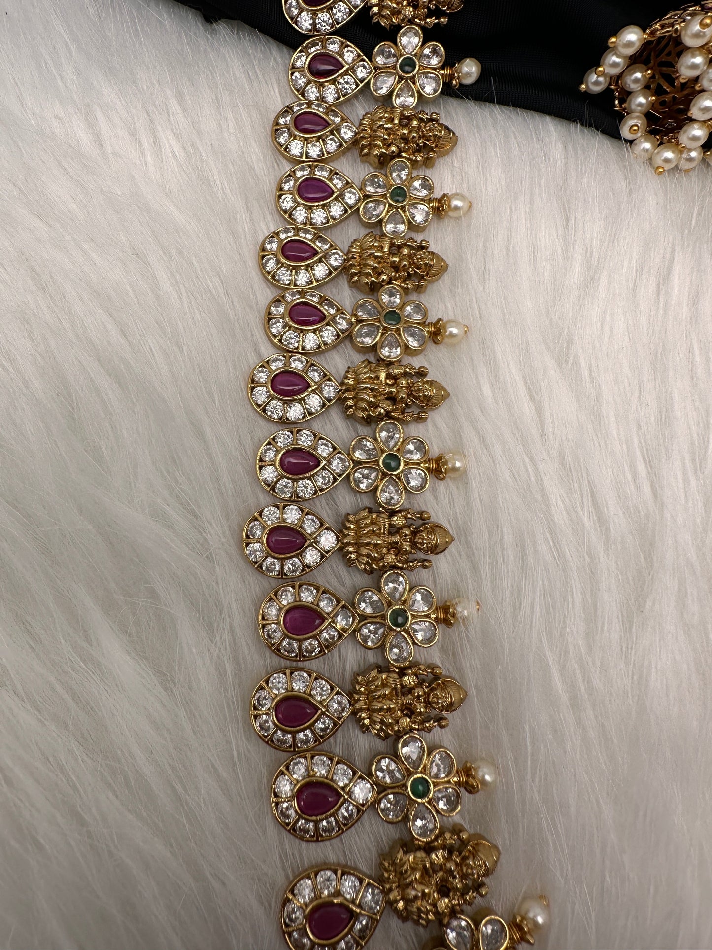 Kempu Goddess Lakshmi CZ Long Necklace