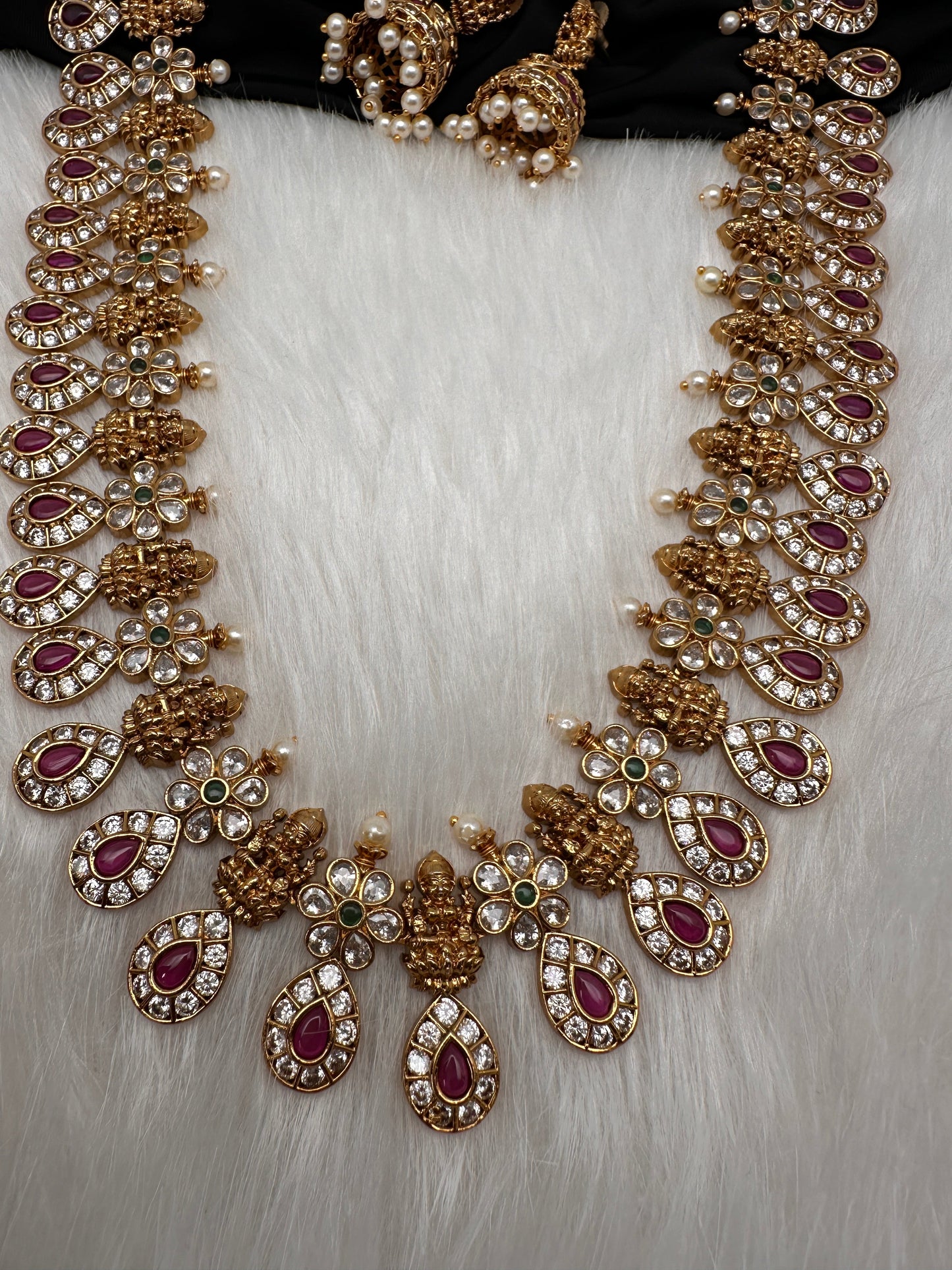 Kempu Goddess Lakshmi CZ Long Necklace