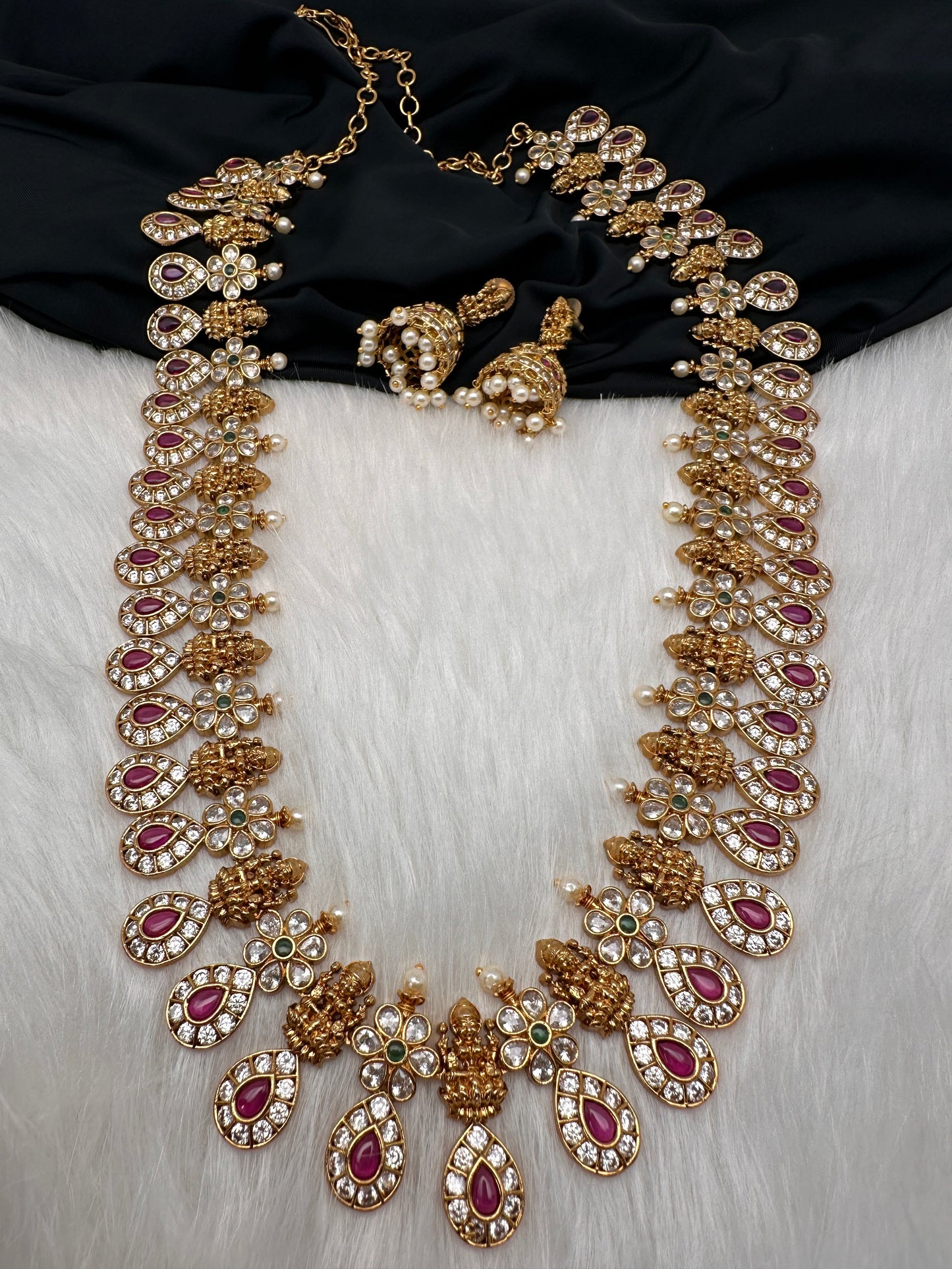 Kempu Goddess Lakshmi CZ Long Necklace