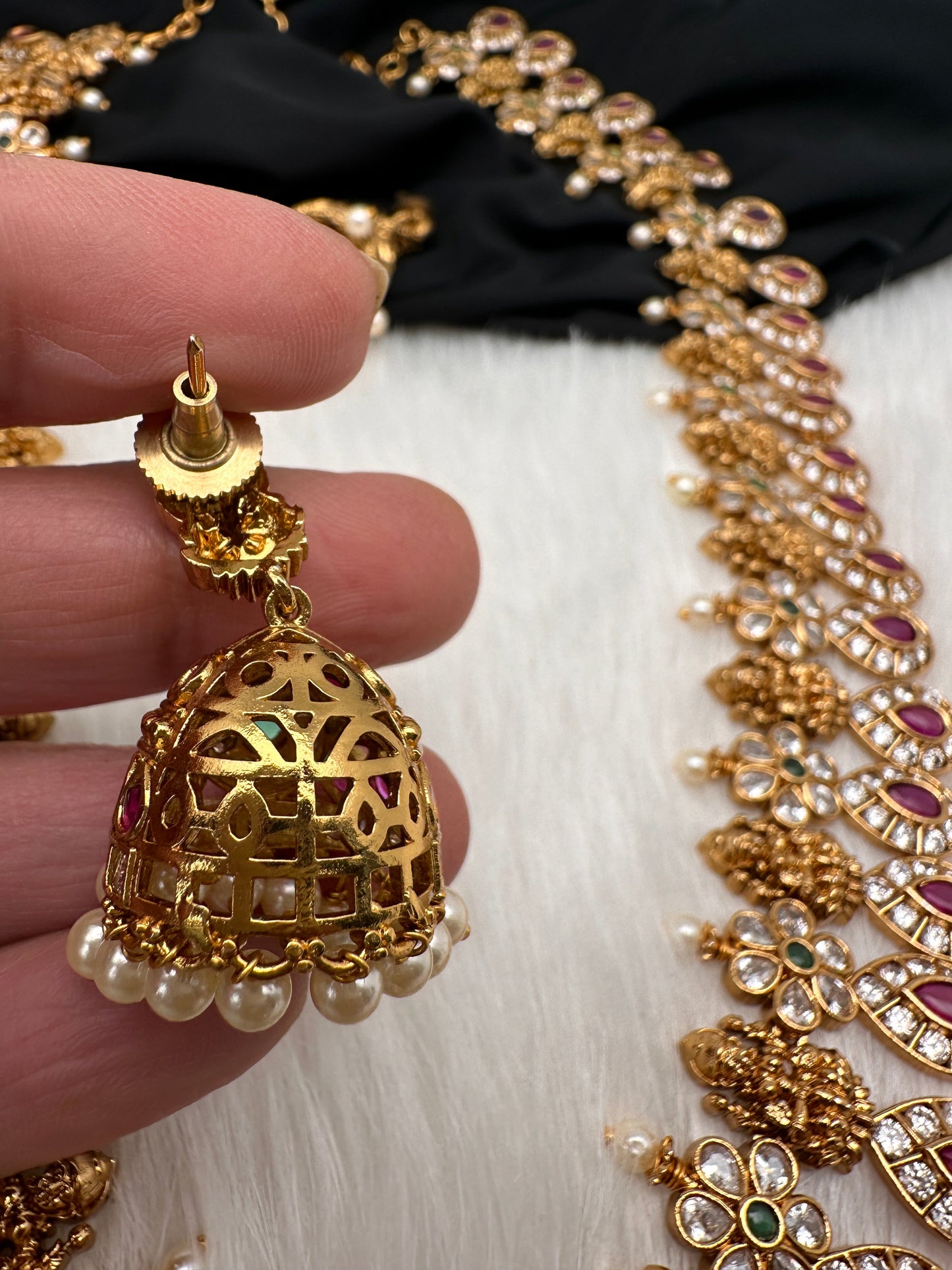 Kempu Goddess Lakshmi CZ Long Necklace