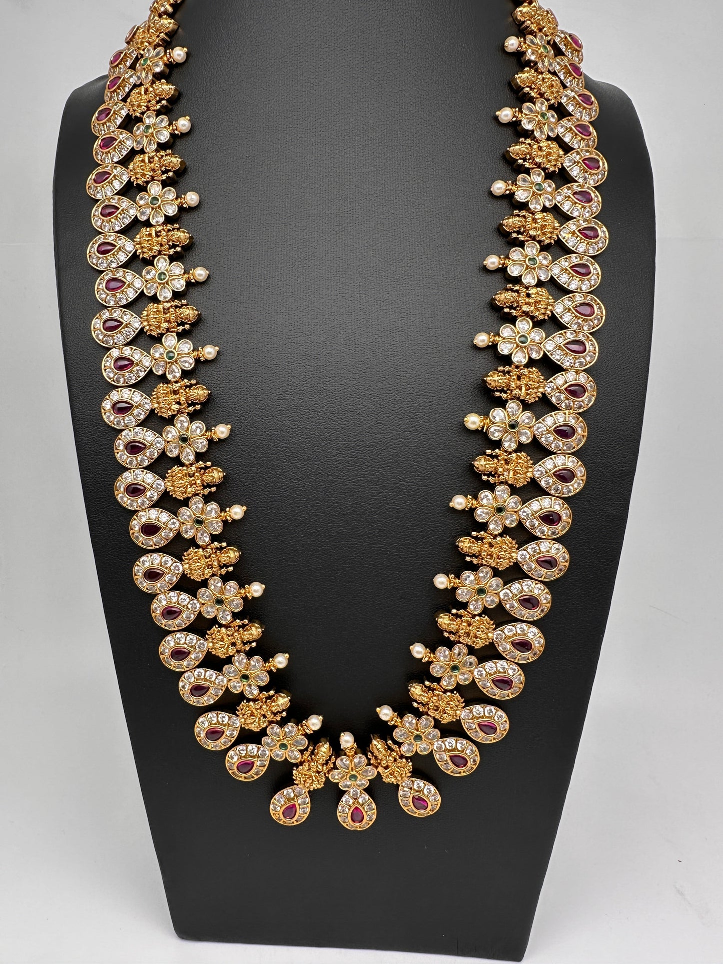 Kempu Goddess Lakshmi CZ Long Necklace