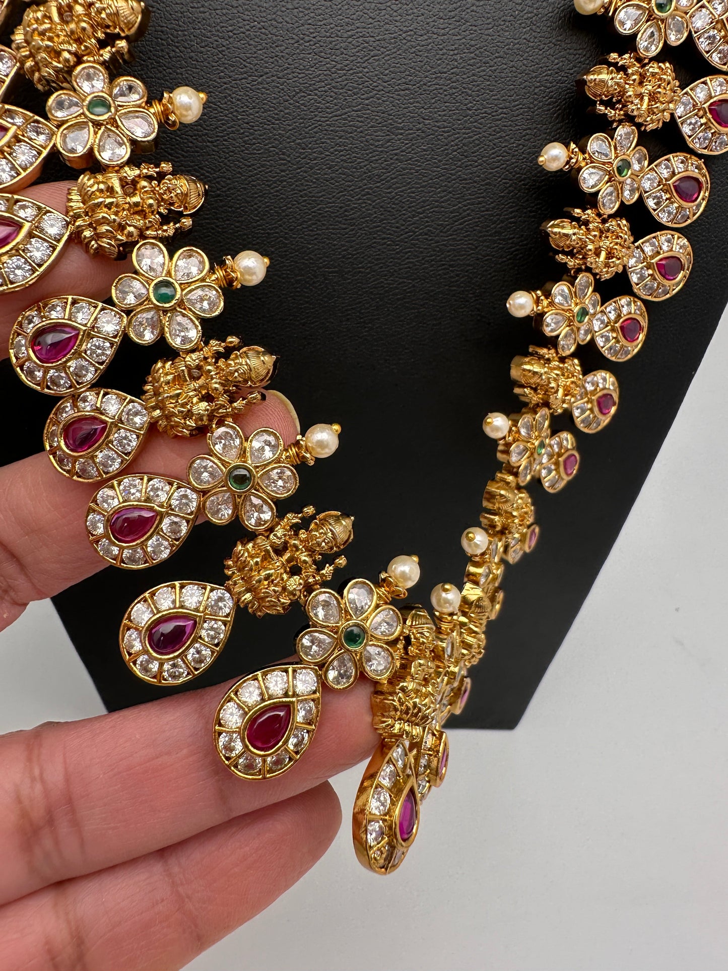 Kempu Goddess Lakshmi CZ Long Necklace