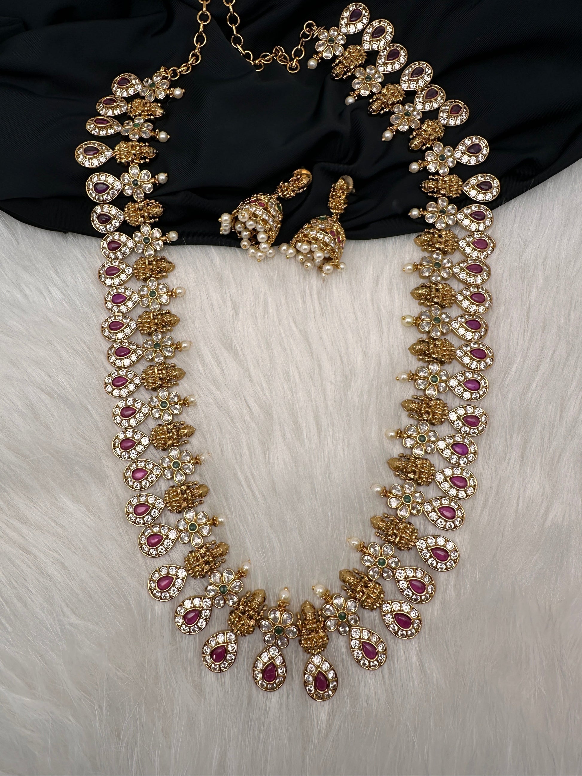 Kempu Goddess Lakshmi CZ Long Necklace