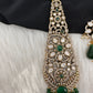 Victorian Kundan Side Brochuer Green Onyx Beads Necklace