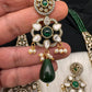 Victorian Kundan Side Brochuer Green Onyx Beads Necklace