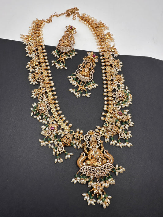 Goddess Lakshmi Rice Pearls Green beads Guttapusalu Necklace