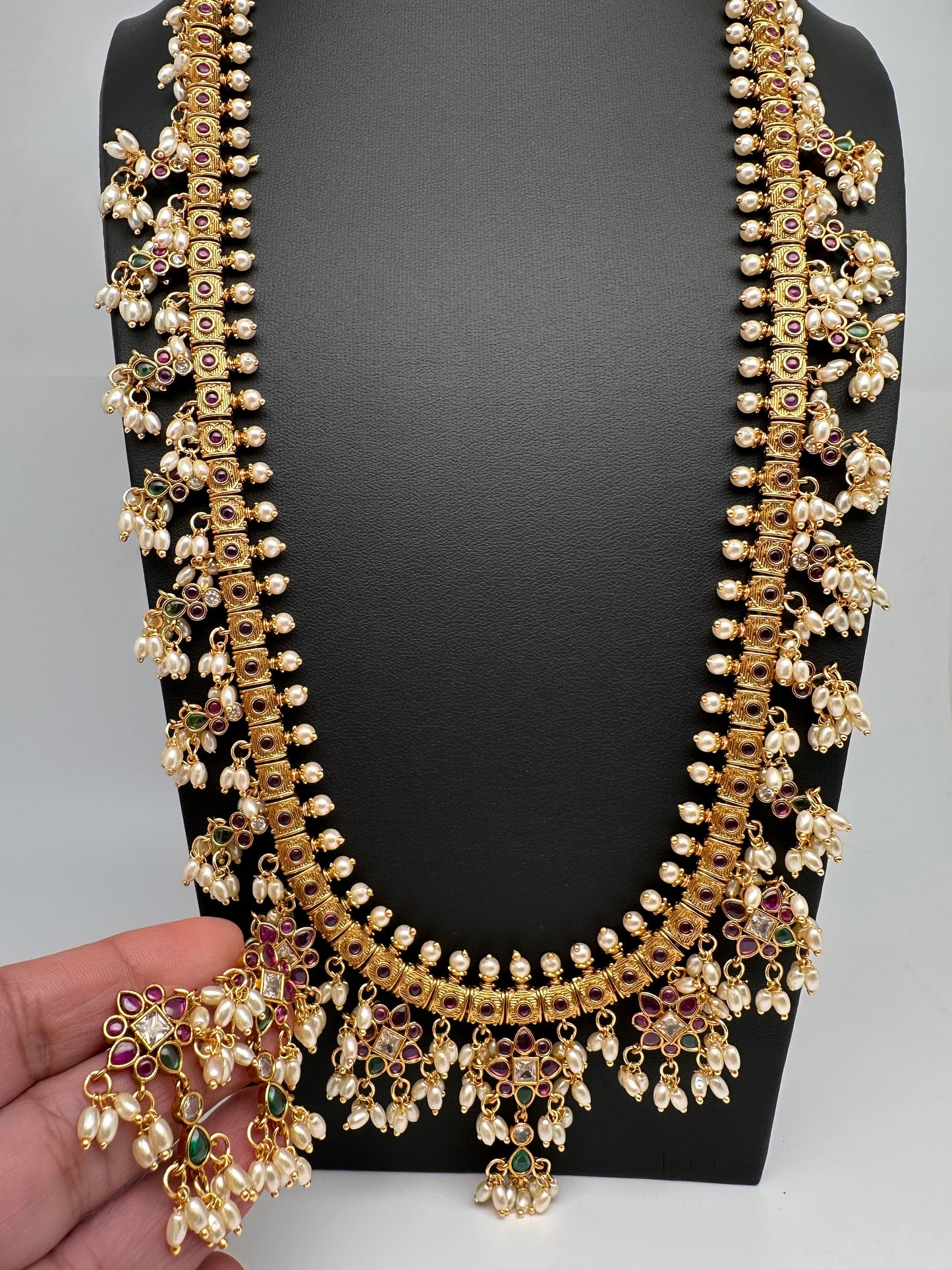 Rice Pearls Multi Color Kempu Guttapusalu Necklace
