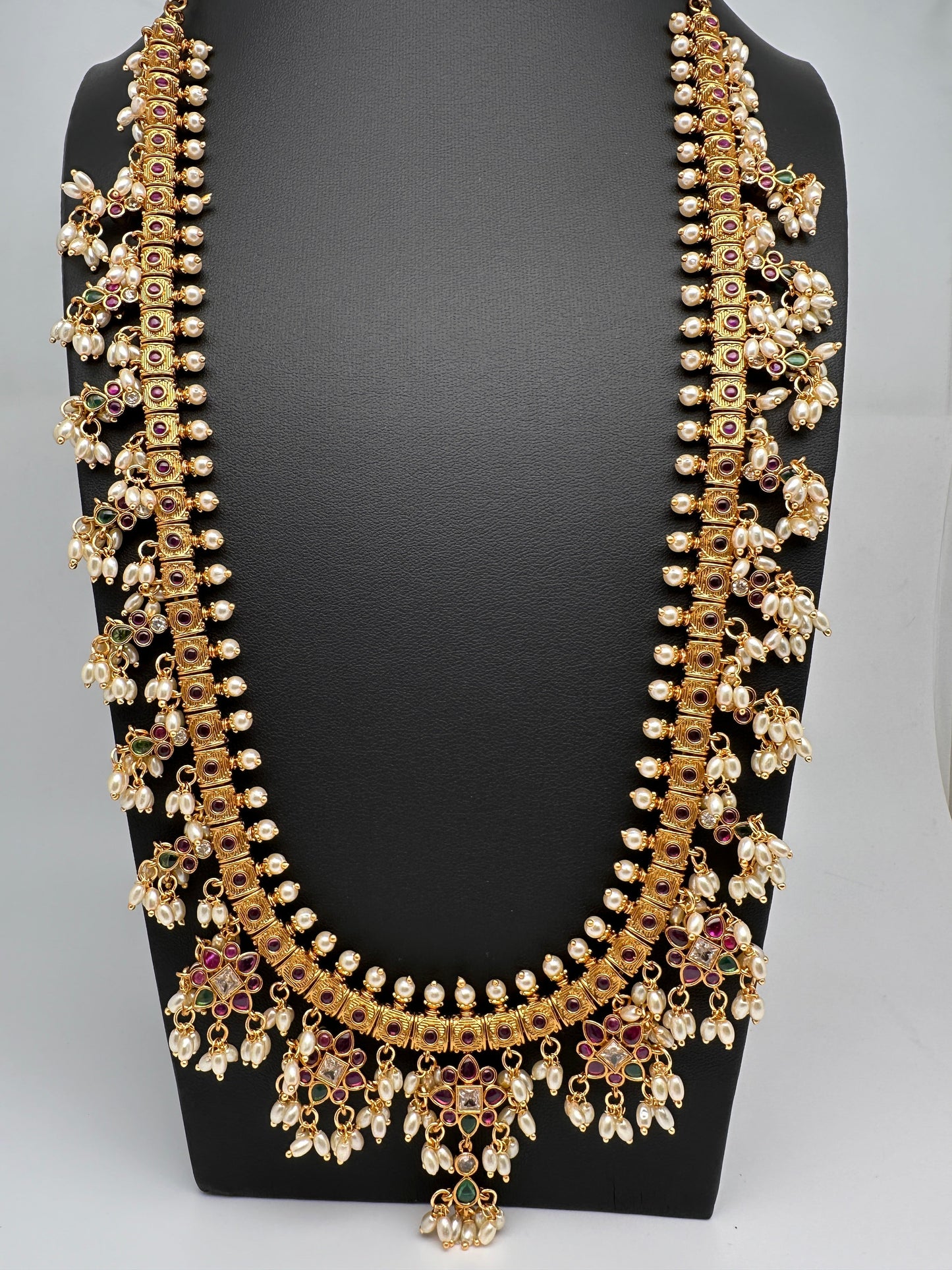 Rice Pearls Multi Color Kempu Guttapusalu Necklace