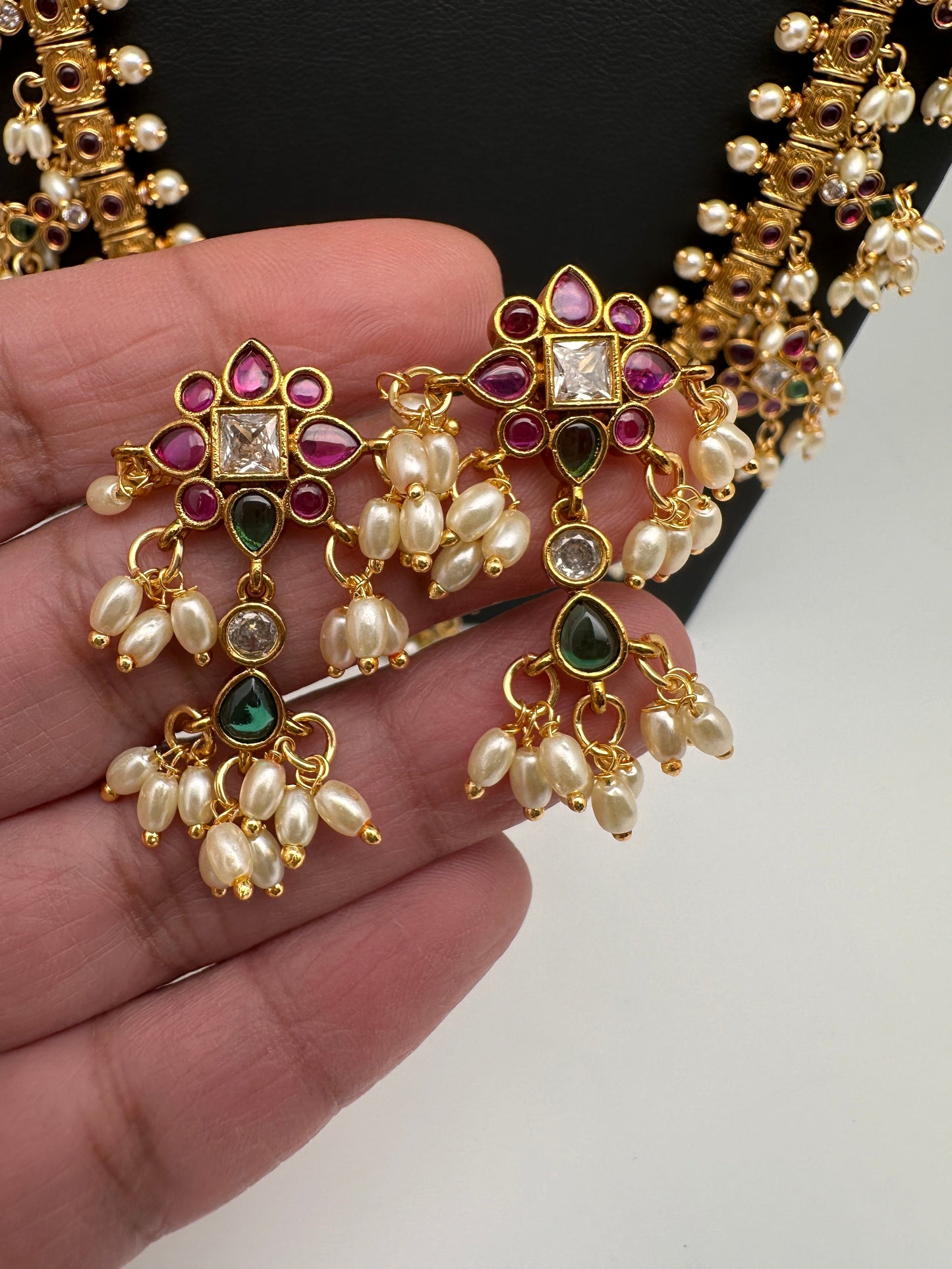 Rice Pearls Multi Color Kempu Guttapusalu Necklace