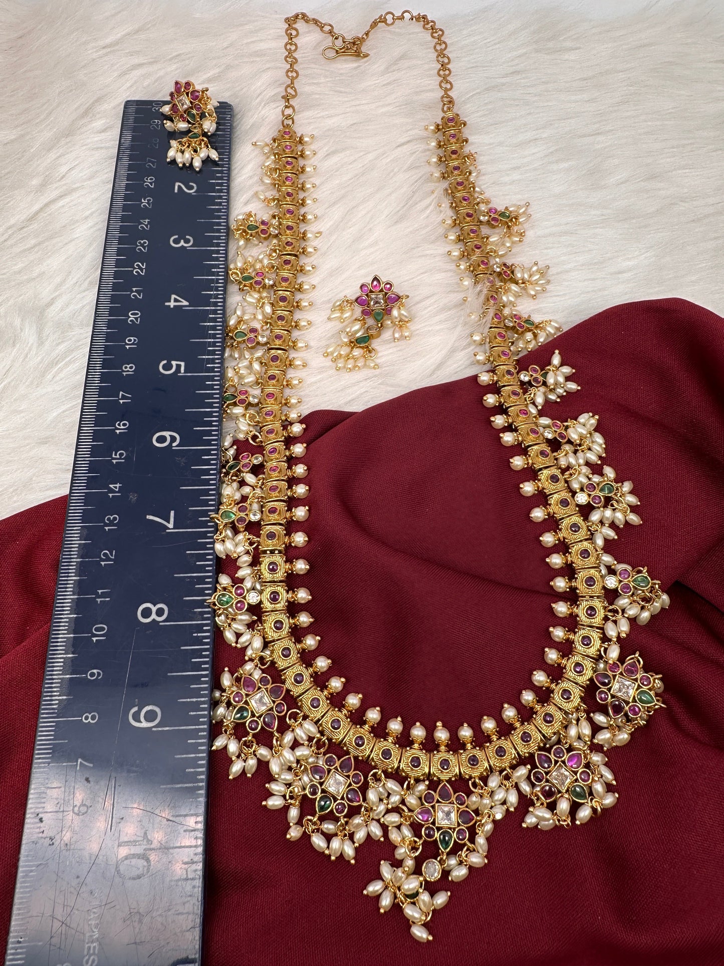 Rice Pearls Multi Color Kempu Guttapusalu Necklace