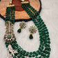 Moissanite Kundan Side Pendent Color Monalisa Beads Necklace - Green