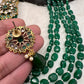 Moissanite Kundan Side Pendent Color Monalisa Beads Necklace - Green