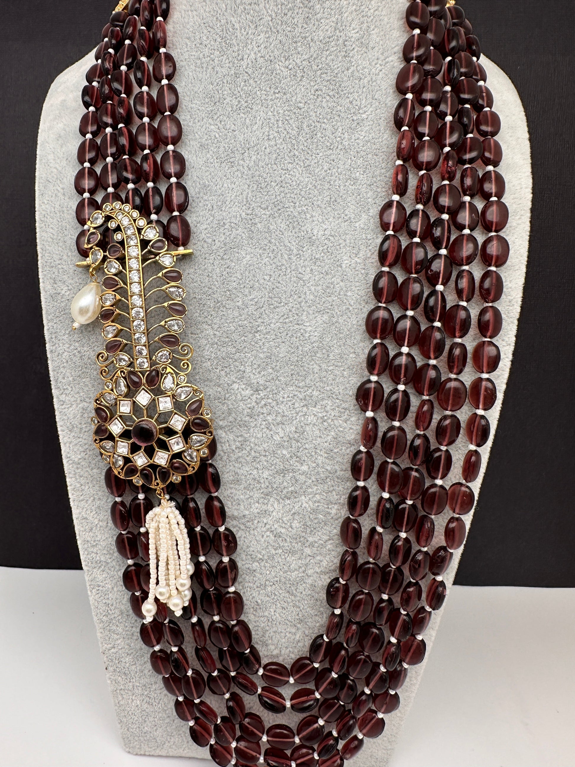 Moissanite Kundan Side Pendent Color Monalisa Beads Necklace - Purple
