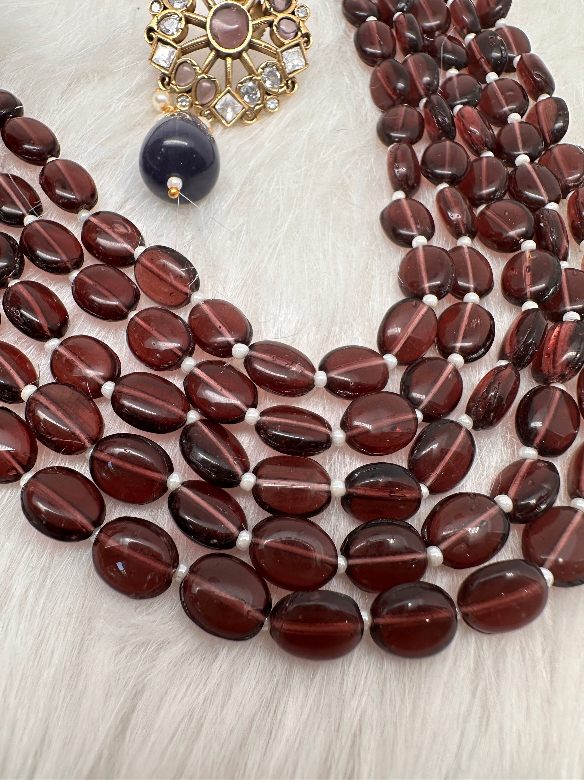Moissanite Kundan Side Pendent Color Monalisa Beads Necklace - Purple