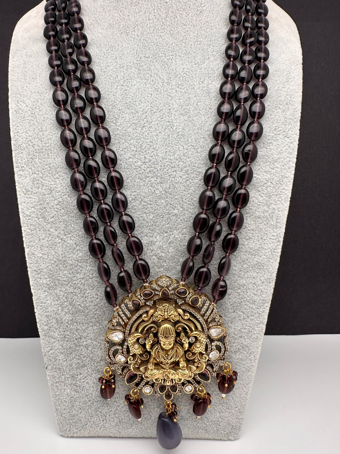 AD Kundan Goddess Lakshmi Color Monalisa Beads Necklace - Purple