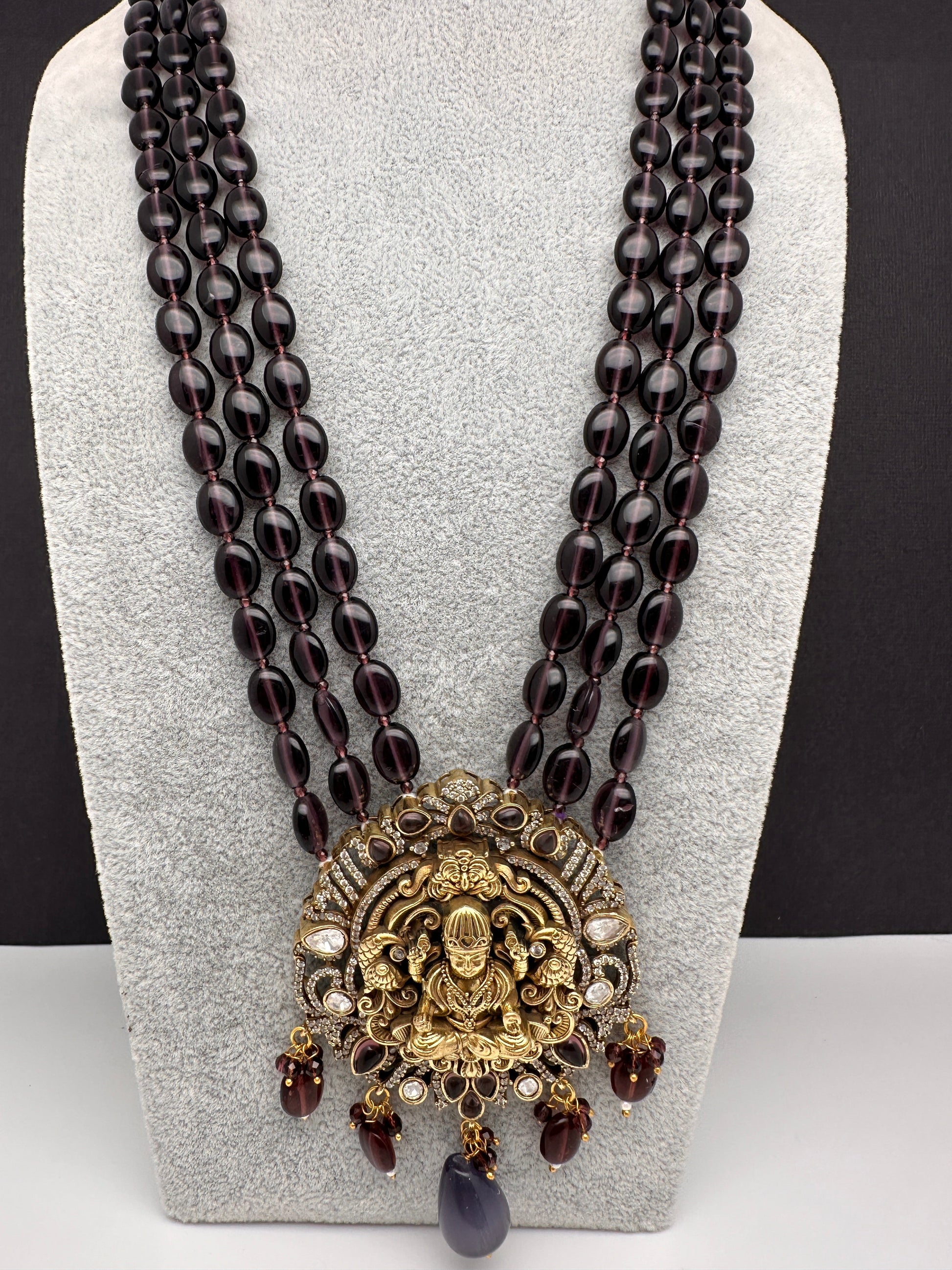 AD Kundan Goddess Lakshmi Color Monalisa Beads Necklace - Purple