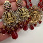 AD Kundan Goddess Lakshmi Color Monalisa Beads Necklace - Red