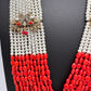 AD Color Multi Layer Beads Necklace - Coral