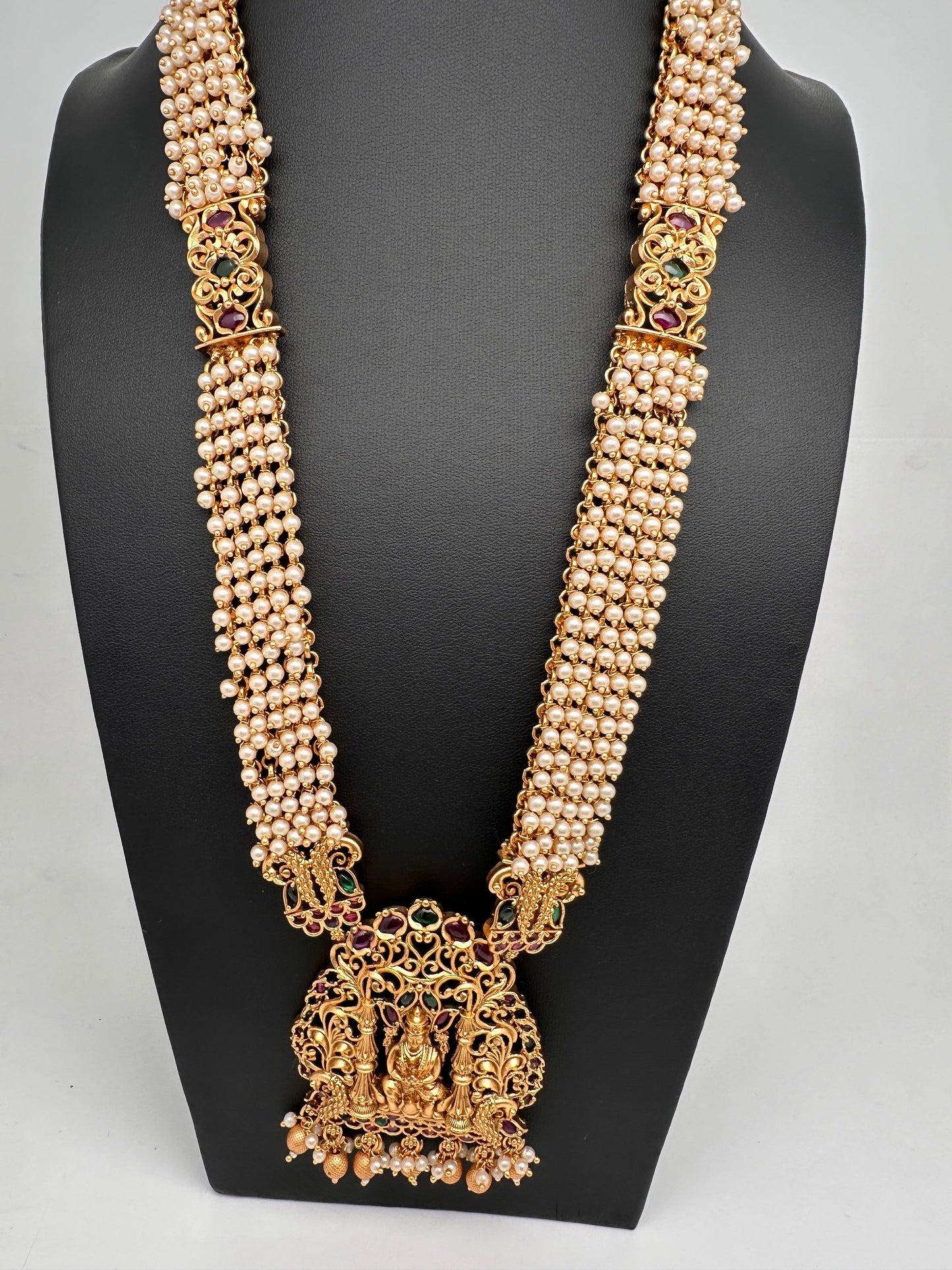 Cluster Pearls Goddess Lakshmi Matte Long Necklace