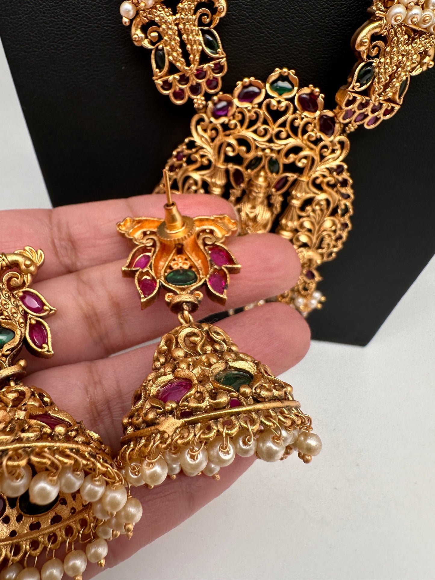Cluster Pearls Goddess Lakshmi Matte Long Necklace