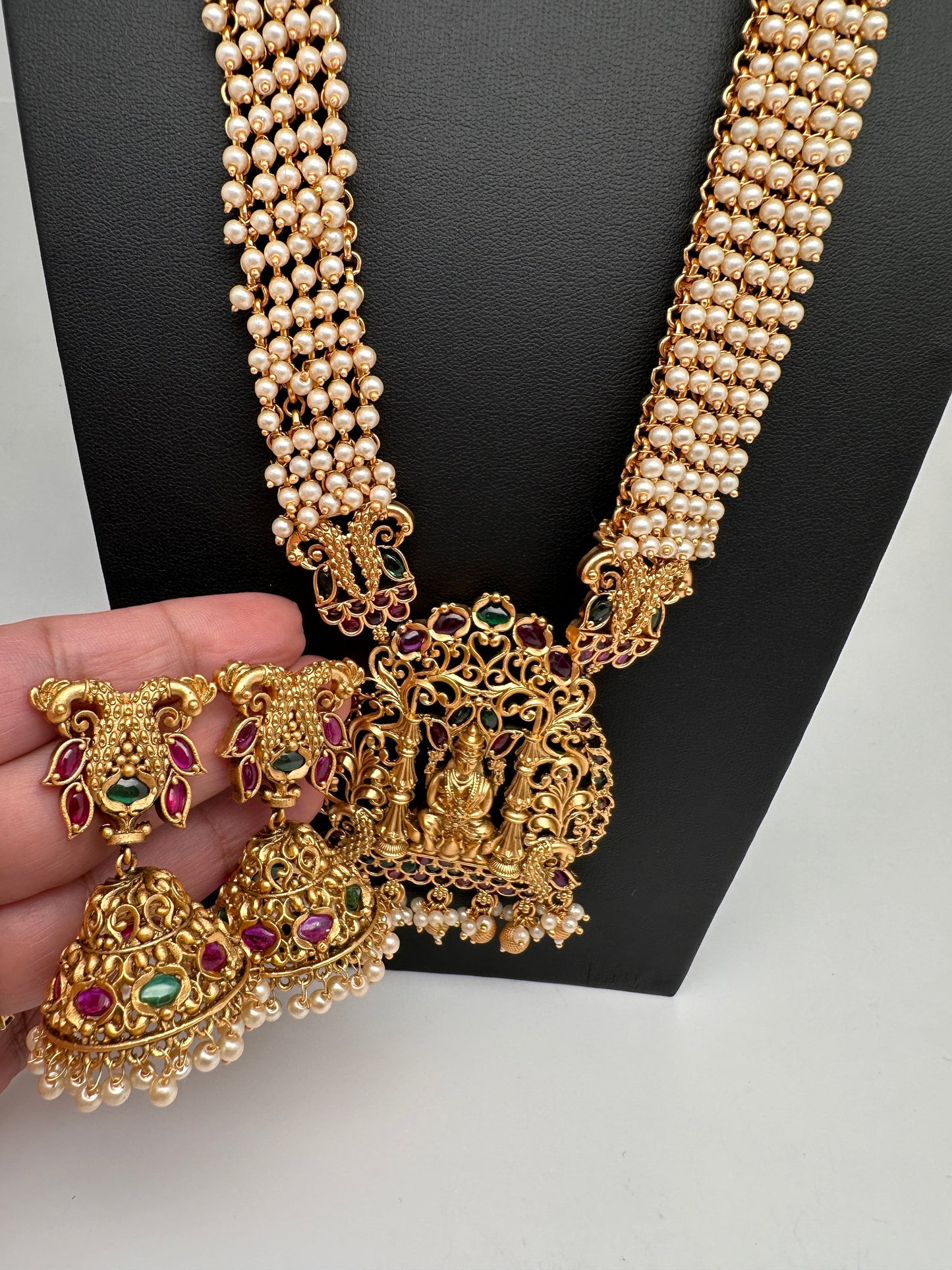 Cluster Pearls Goddess Lakshmi Matte Long Necklace