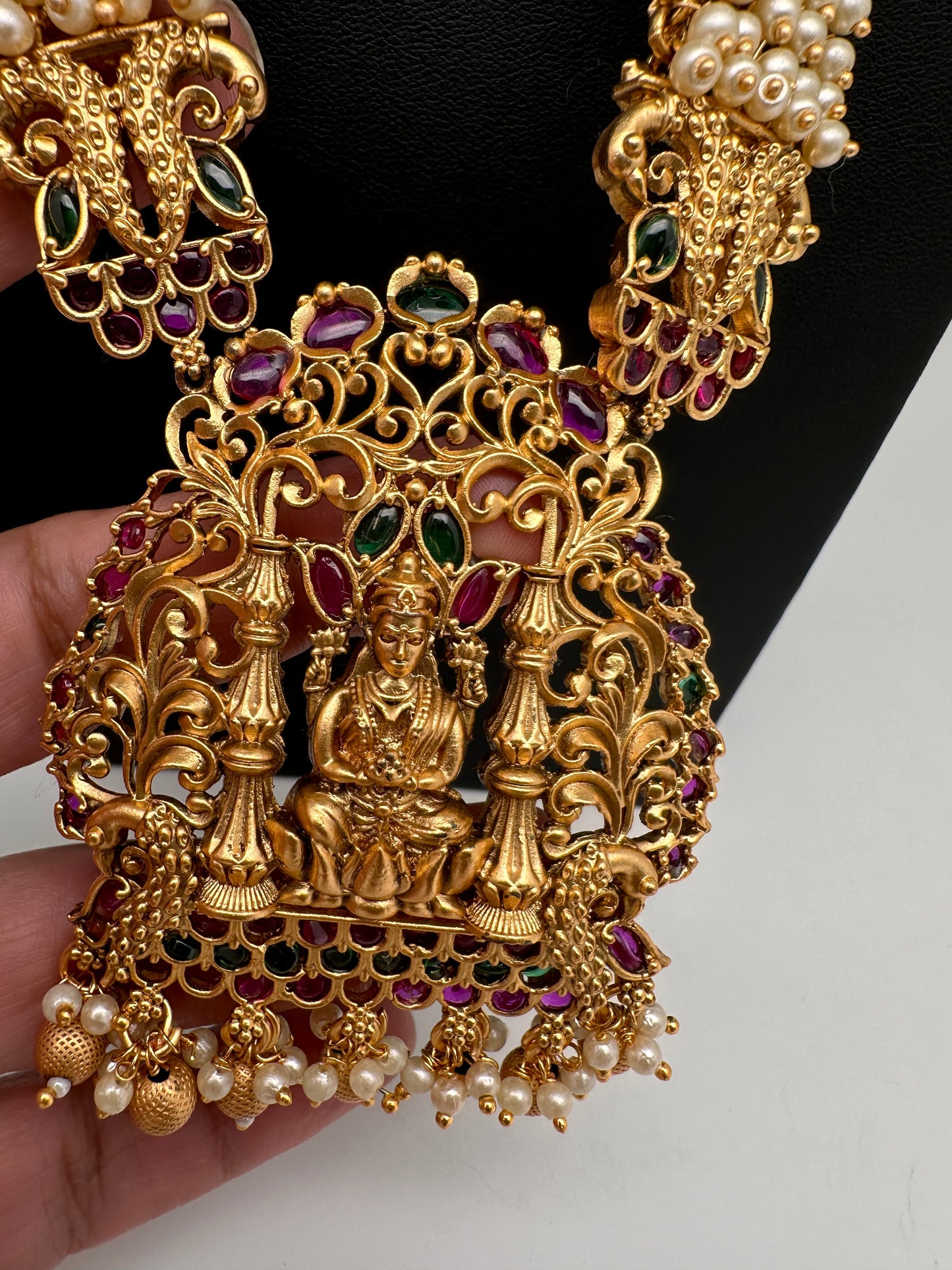 Cluster Pearls Goddess Lakshmi Matte Long Necklace