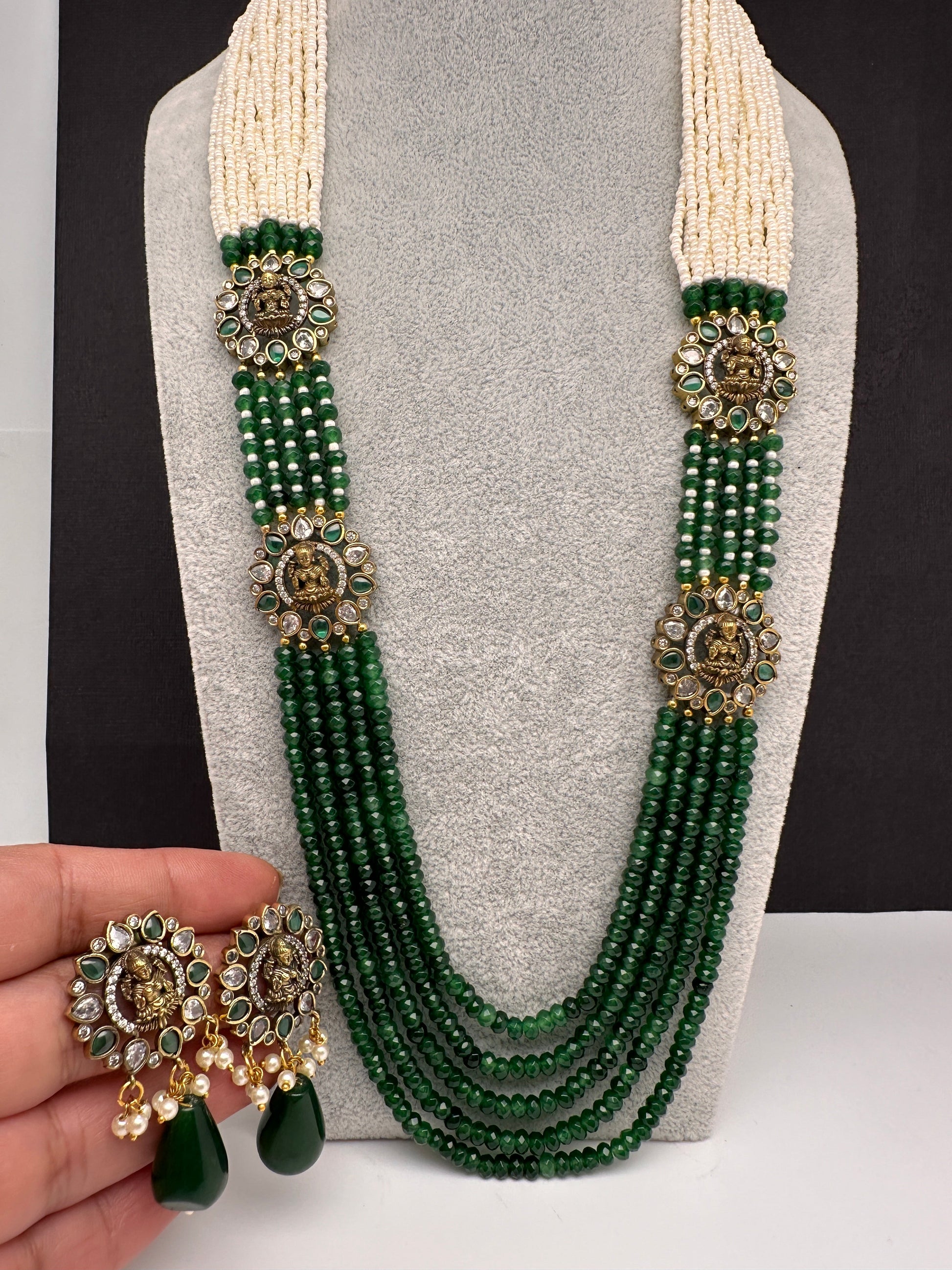 Victorian Goddess Lakshmi Color Multi Layer Beads Necklace - Green
