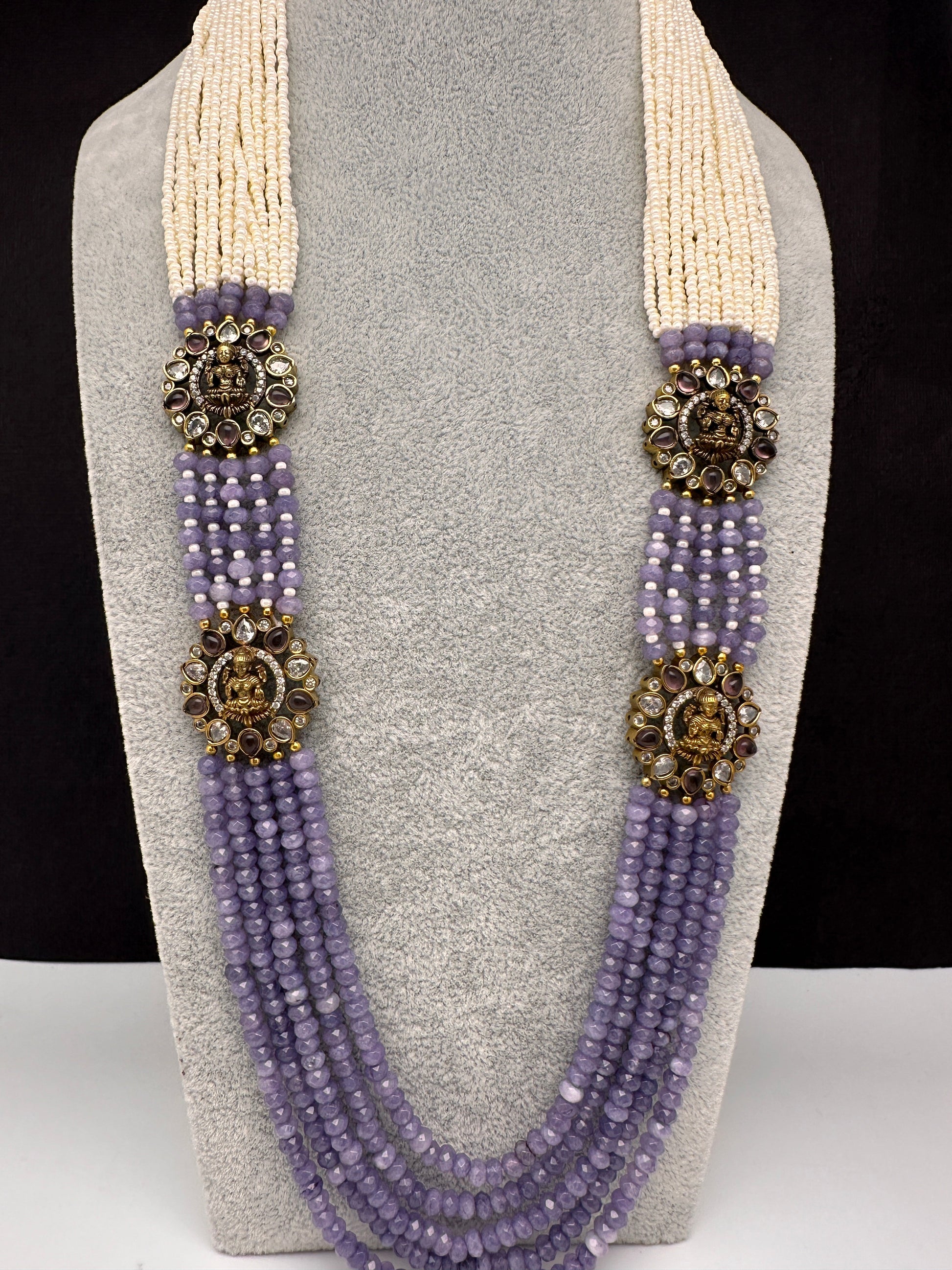 Victorian Goddess Lakshmi Color Multi Layer Beads Necklace - Purple