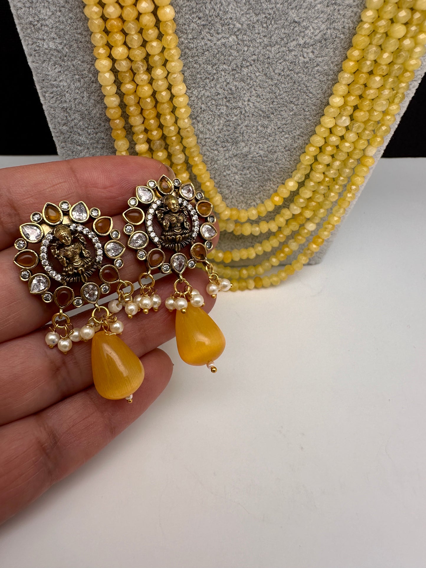 Victorian Goddess Lakshmi Color Multi Layer Beads Necklace - Yellow